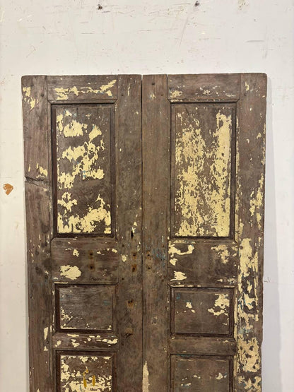 Vintage Carved Teak Wood Doors: Distressed Rustic Indian Panel (174x99x3 cm)