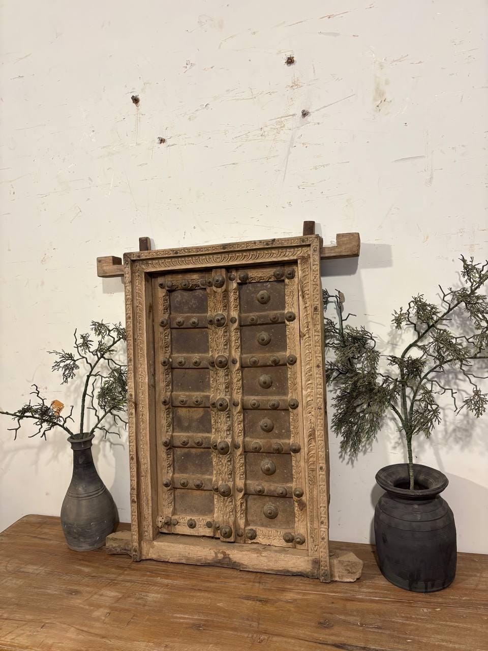 Antique Hand-Carved Shekhawati Window: Rustic Indian Wall Decor