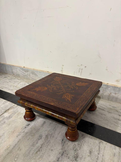 Handmade Indian Chowki Bajot: Painted Wood Low Table (15x30x30 cm)