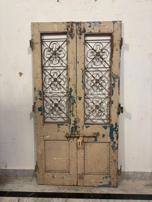 Vintage Carved Teak Wood Indian Door: Rustic Boho Decor (180x93x9 cm)