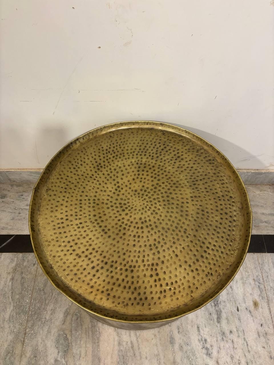 Handmade Hammered Iron Drum Coffee Table: Rustic Industrial Boho Decor