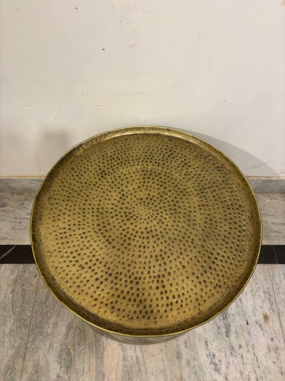 Handmade Hammered Iron Drum Coffee Table: Rustic Industrial Boho Decor