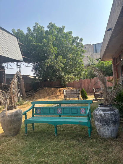 Vintage Hand Carved Wooden Bench – Rustic Indian Floral Garden Seating