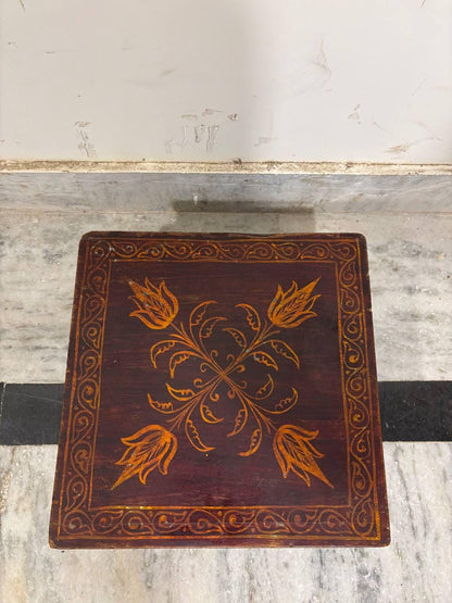 Handmade Indian Chowki Bajot: Painted Wood Low Table (15x30x30 cm)