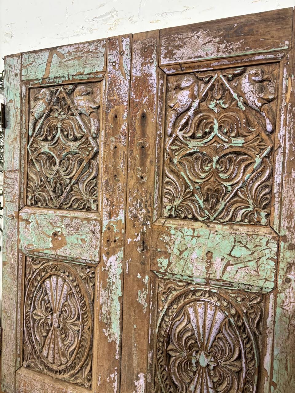 Antique Shekhawati Hand-Carved Window: Rustic Indian Wall Decor