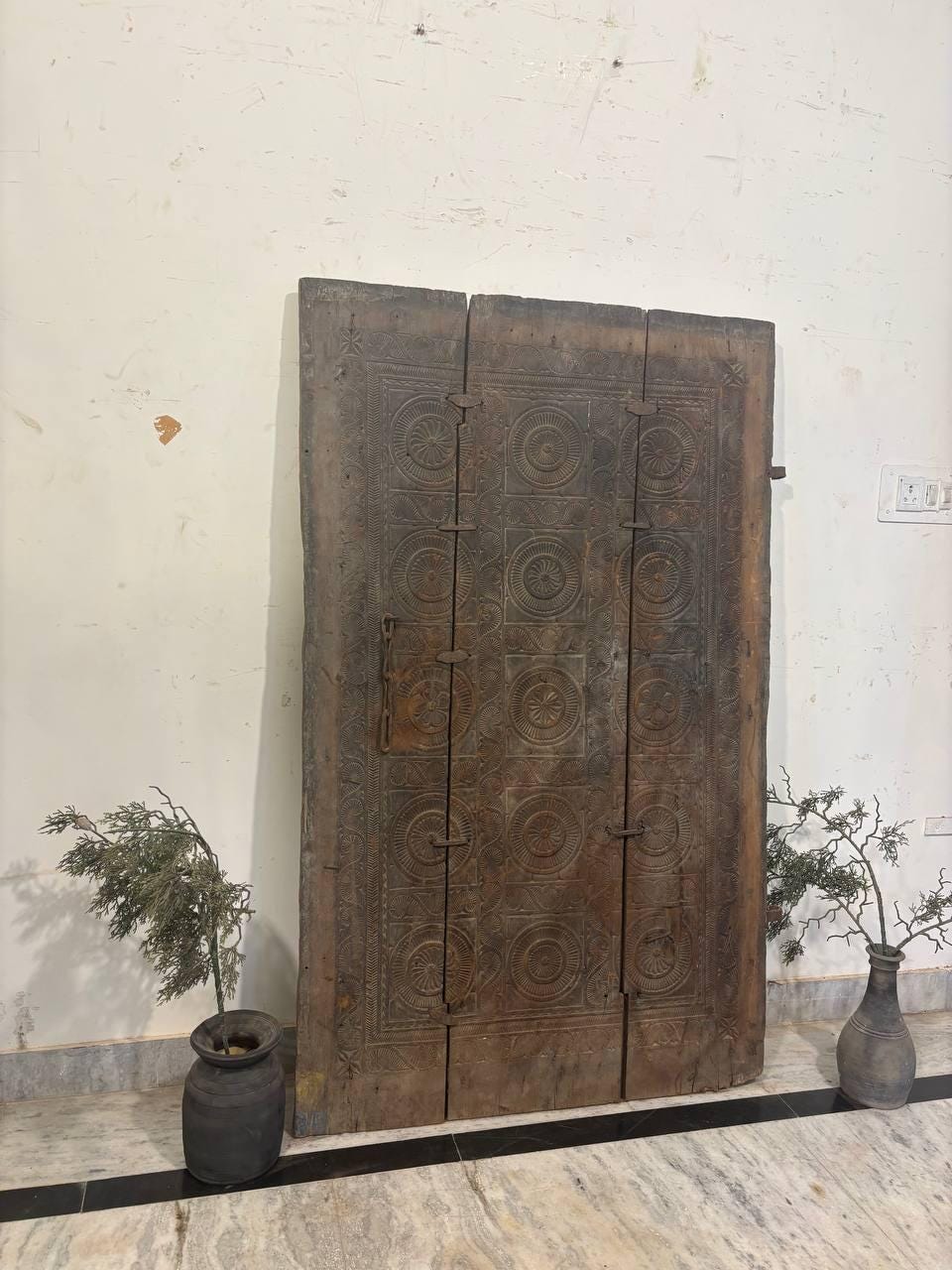 Antique Hand-Carved Indian Door Panel: 19th Century Tribal Decor