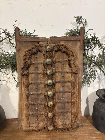 Antique Hand-Carved Shekhawati Window: Rustic Indian Wall Decor