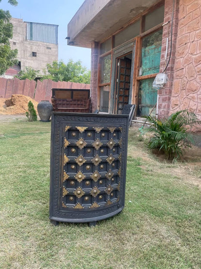 Vintage Wooden Nightstands with Brass Handles: Bedside Cabinets