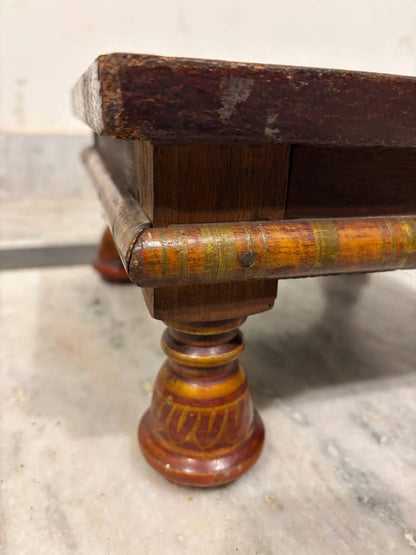 Handmade Indian Chowki Bajot: Painted Wood Low Table (15x30x30 cm)