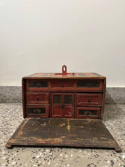 Hand-Painted Wooden Storage Box | Vintage Rajasthani Elephant Art Trunk