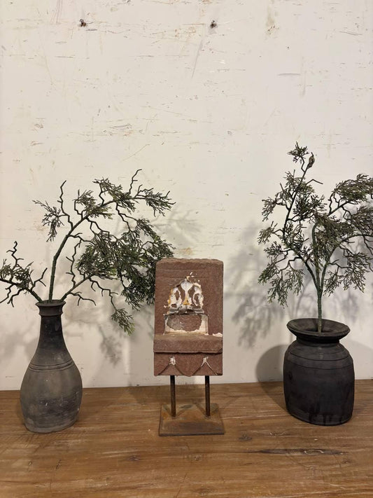 Antique Stone Alcove on Iron Stand: Indian Aala Candle Holder