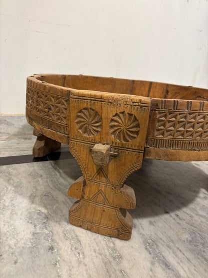 Handmade Indian Chowki Table: Carved Wood Bajot, Bohemian Decor