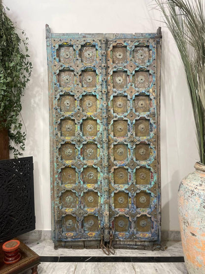 Carved Wooden Indian Doors: Boho Farmhouse Entrance, Antique Finish