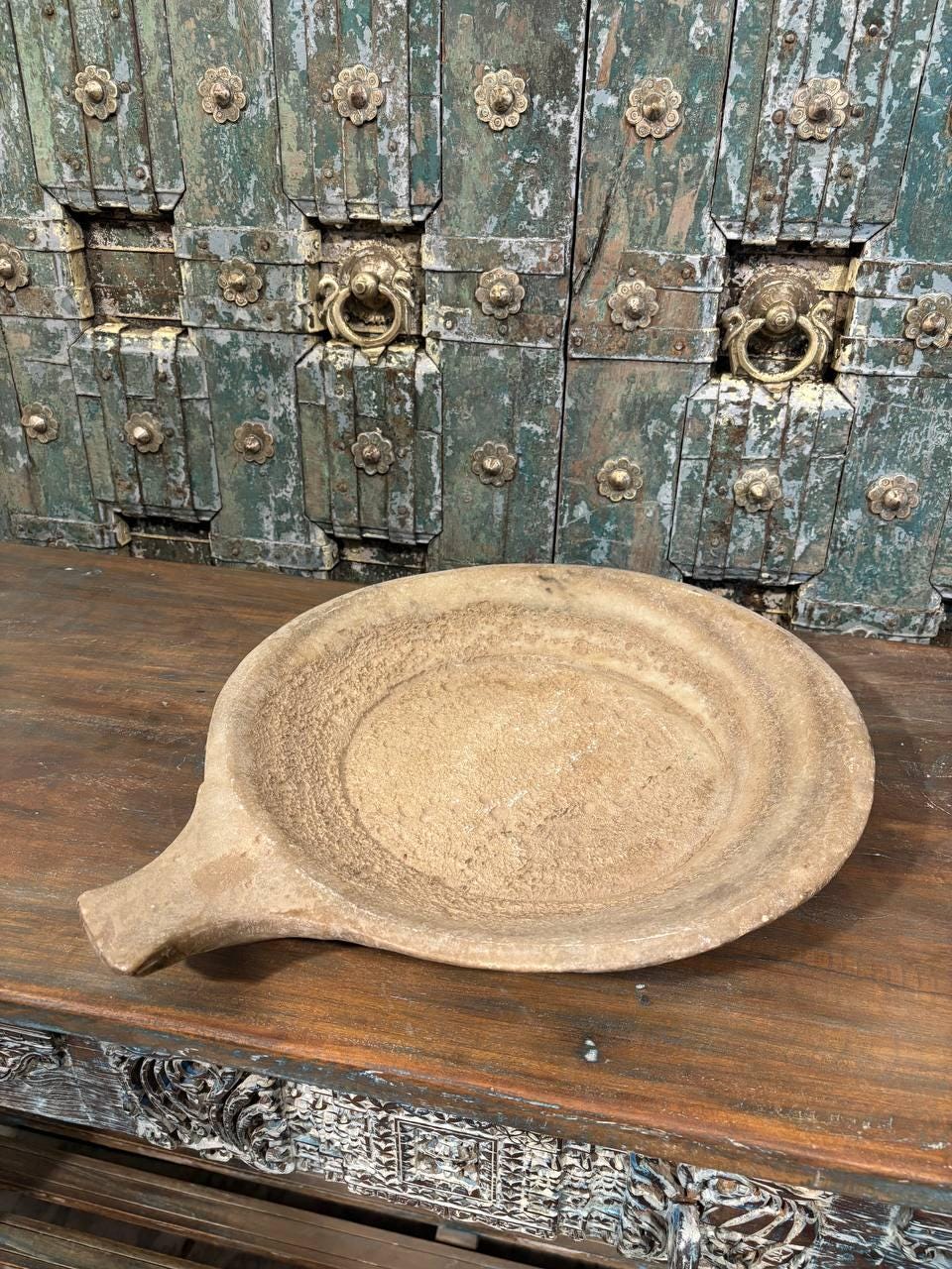 Antique Carved Marble Plate: Rustic Serving Platter, Home Decor