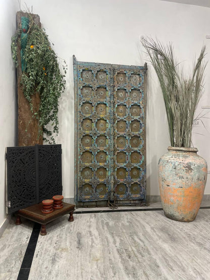 Carved Wooden Indian Doors: Boho Farmhouse Entrance, Antique Finish