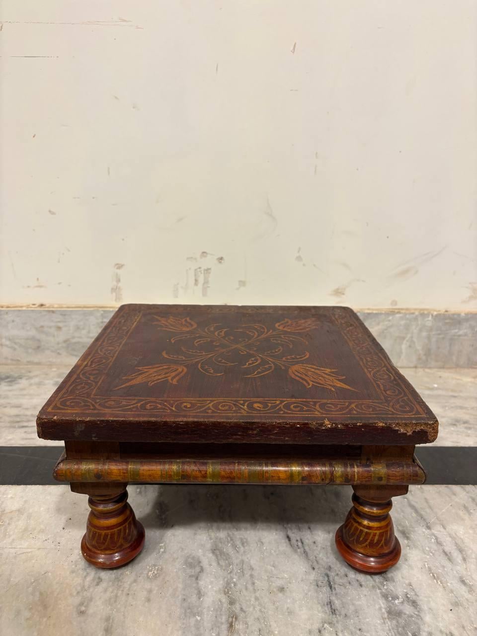 Handmade Indian Chowki Bajot: Painted Wood Low Table (15x30x30 cm)