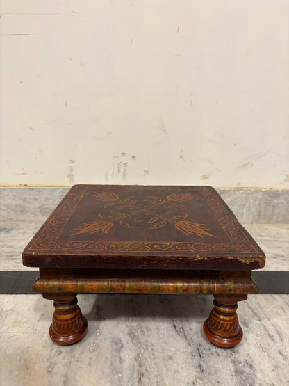Handmade Indian Chowki Bajot: Painted Wood Low Table (15x30x30 cm)