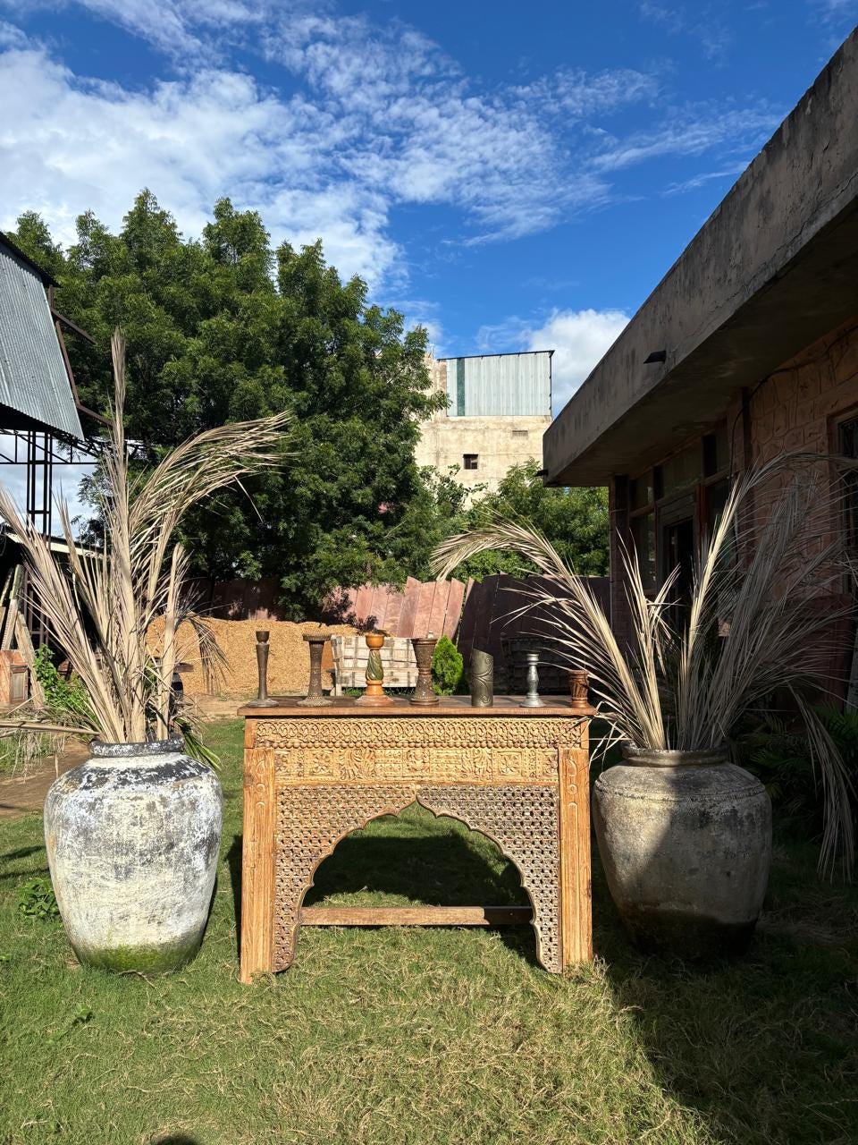 Handcarved Indian Console Table: Rustic Boho Entryway Decor