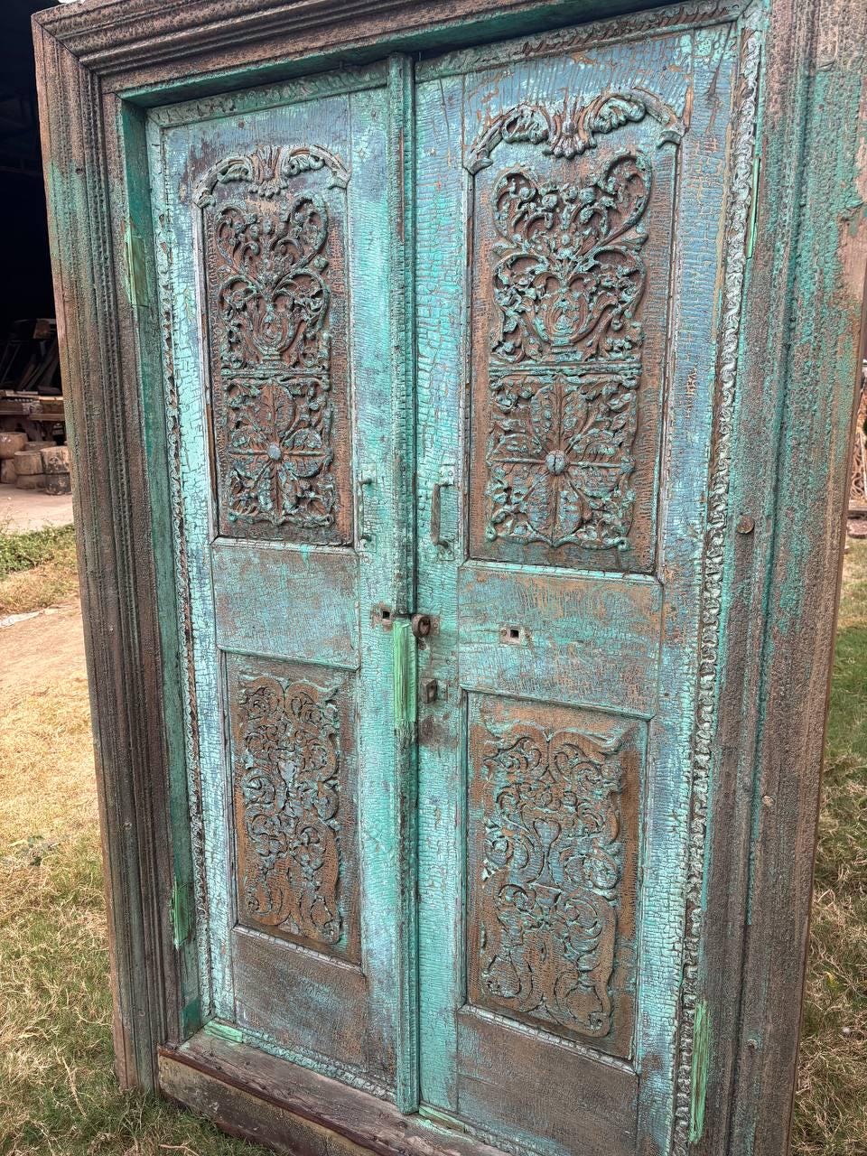 Carved Wooden Indian Doors: Boho Farmhouse Entrance