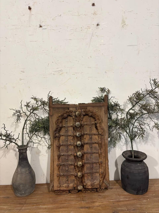 Antique Hand-Carved Shekhawati Window: Rustic Indian Wall Decor