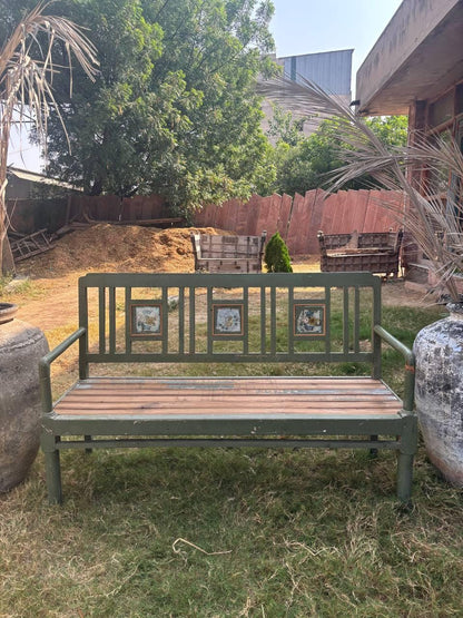 Vintage Wooden Bench – Handcarved Indian Garden Seating