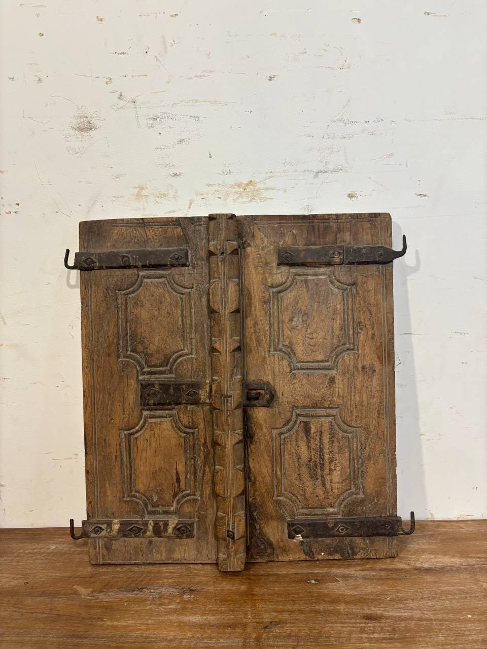 Antique Hand-Carved Shekhawati Window: Rustic Indian Wall Decor