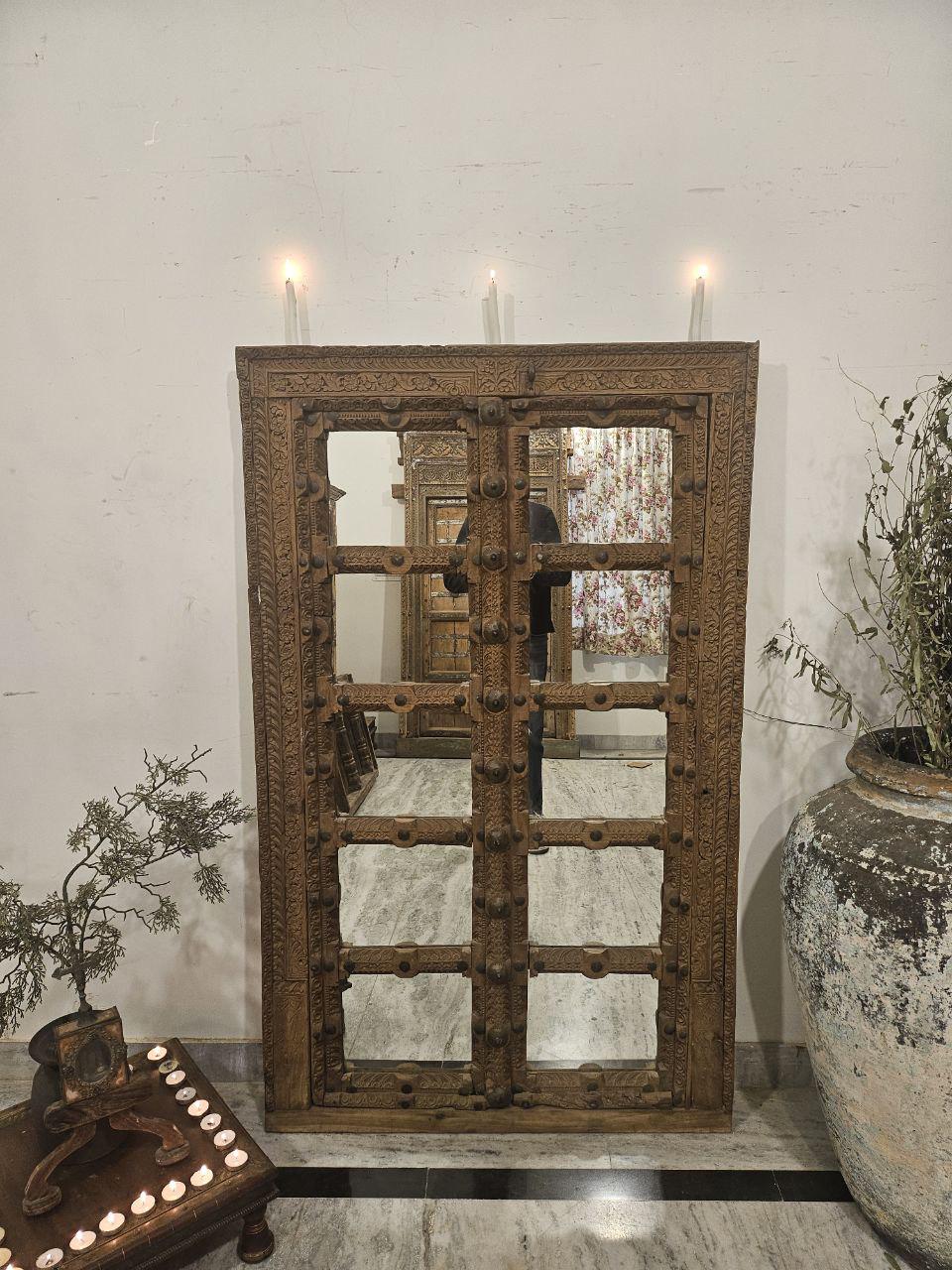 Handcrafted Shekhawati Wooden Mirror Frame: Traditional Rajasthani Wall Decor
