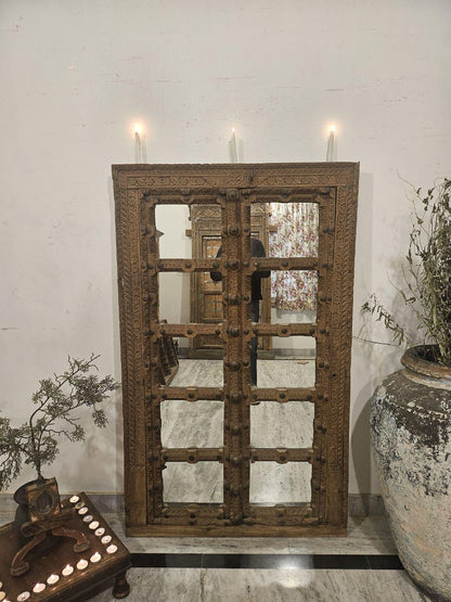 Handcrafted Shekhawati Wooden Mirror Frame: Traditional Rajasthani Wall Decor