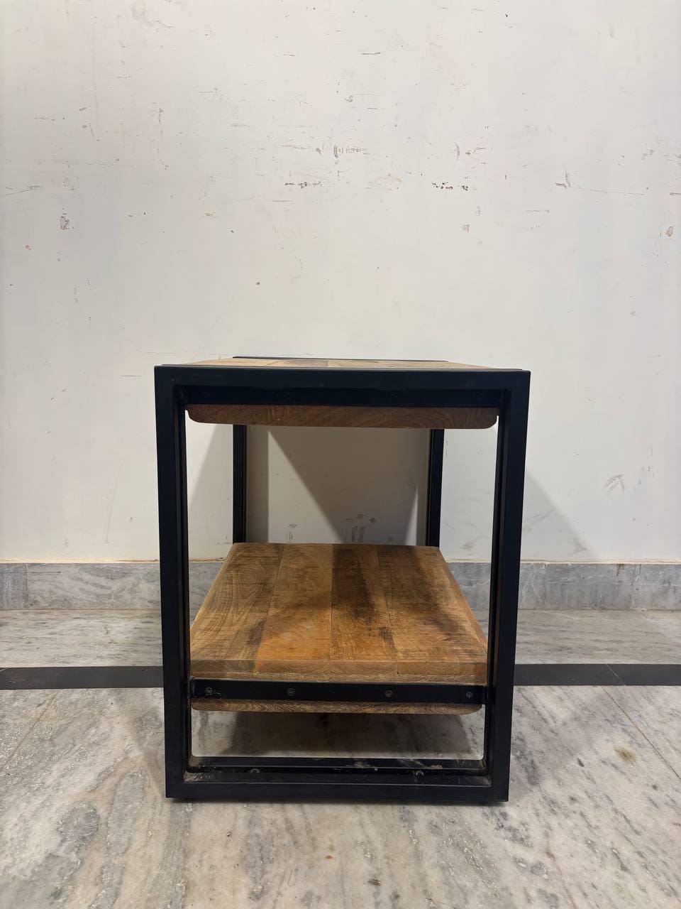 Handcrafted Mango Wood Side Table | Rustic Bedside Cabinet with Shelf