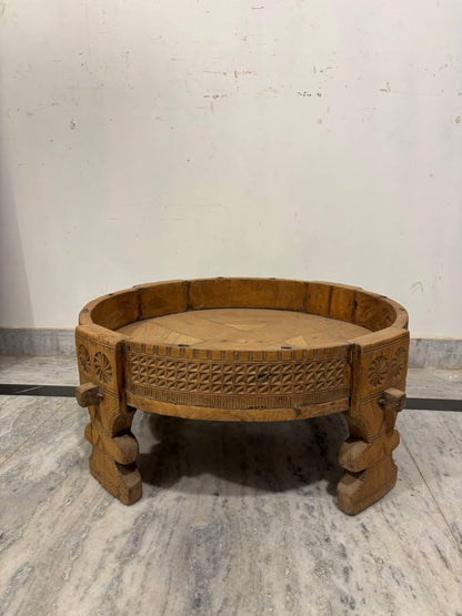 Handmade Indian Chowki Table: Carved Wood Bajot, Bohemian Decor