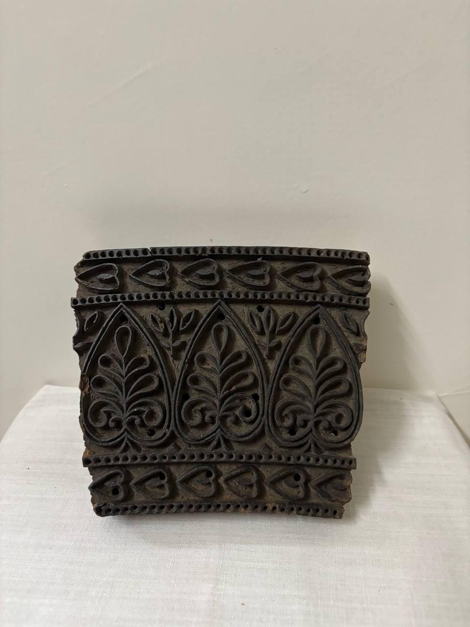 Antique Indian Wood Textile Block – Mughal Pattern, Rustic Decor