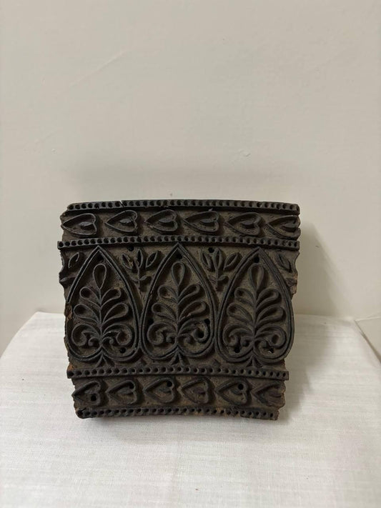 Antique Indian Wood Textile Block – Mughal Pattern, Rustic Decor