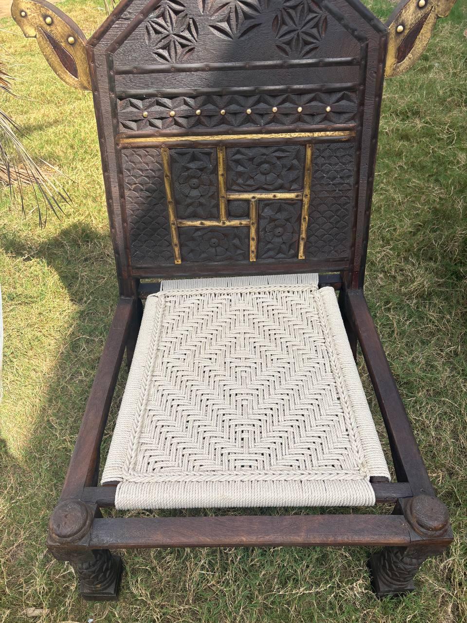 Hand-Carved Teak Tribal Pida Chair: Indian Rajasthan Low Seating