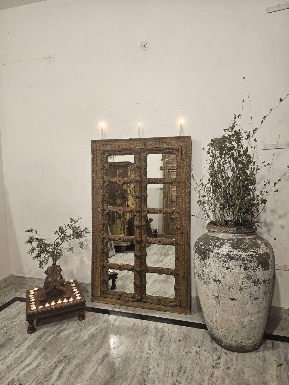 Handcrafted Shekhawati Wooden Mirror Frame: Traditional Rajasthani Wall Decor