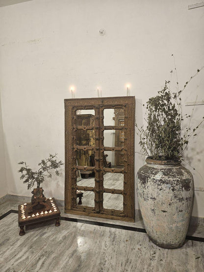 Handcrafted Shekhawati Wooden Mirror Frame: Traditional Rajasthani Wall Decor