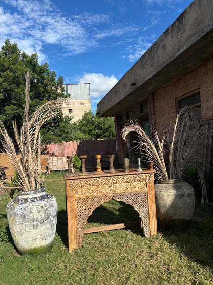 Handcarved Indian Console Table: Rustic Boho Entryway Decor