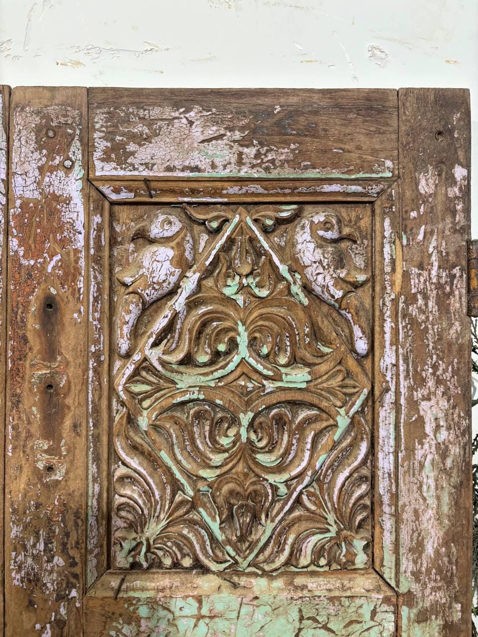 Antique Shekhawati Hand-Carved Window: Rustic Indian Wall Decor