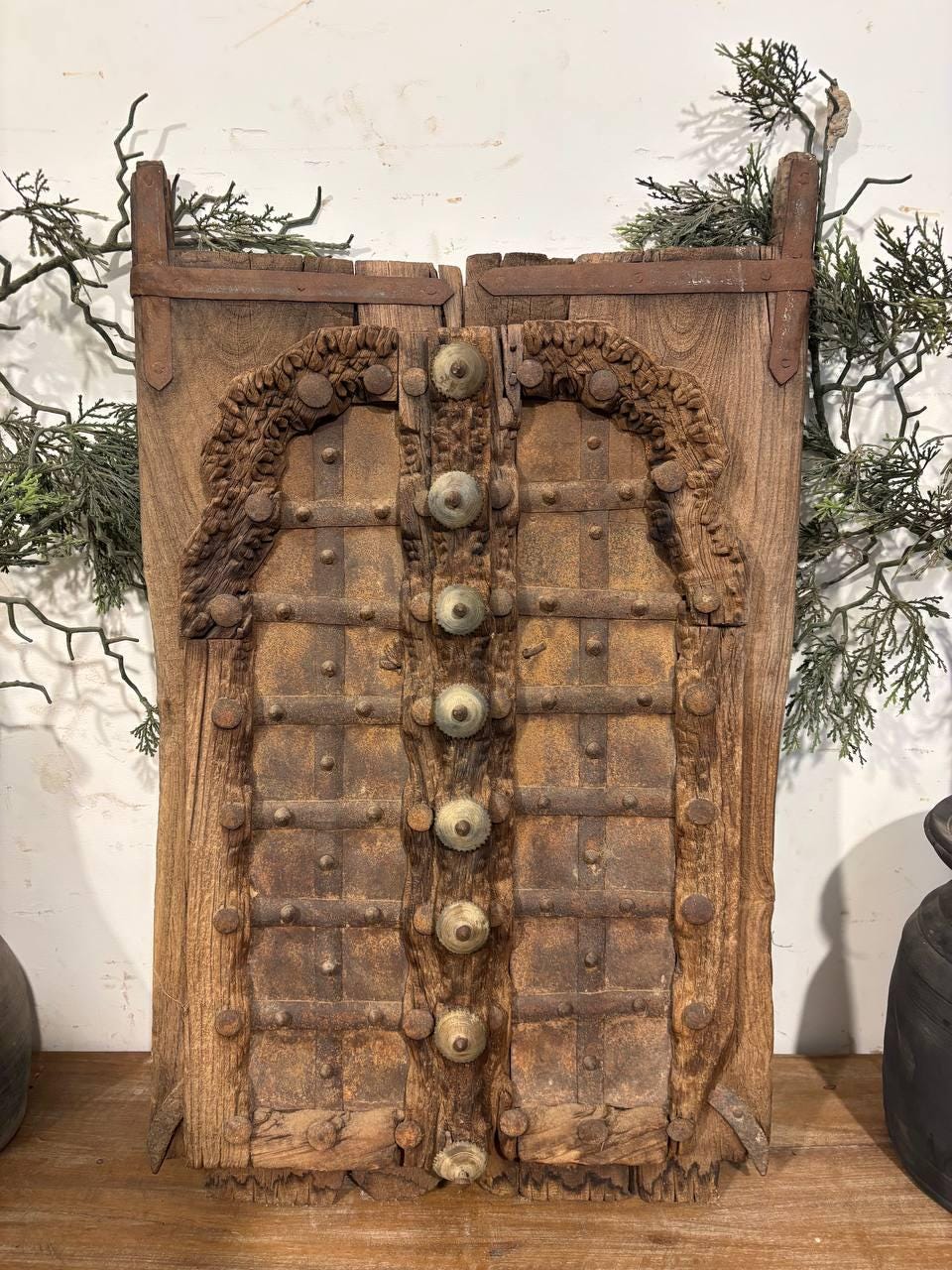 Antique Hand-Carved Shekhawati Window: Rustic Indian Wall Decor
