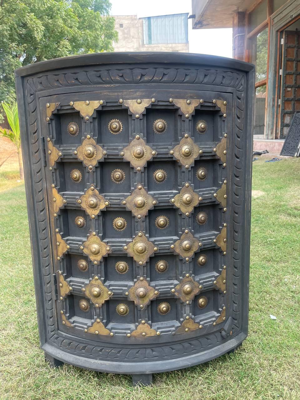 Vintage Wooden Nightstands with Brass Handles: Bedside Cabinets