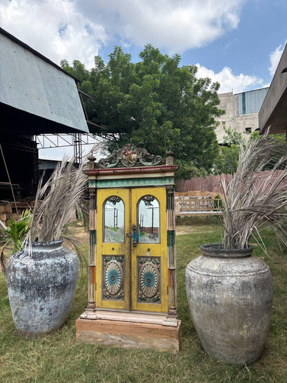 Antique Carved Wood Window: French Colonial Sunflower Panel, Original Glass