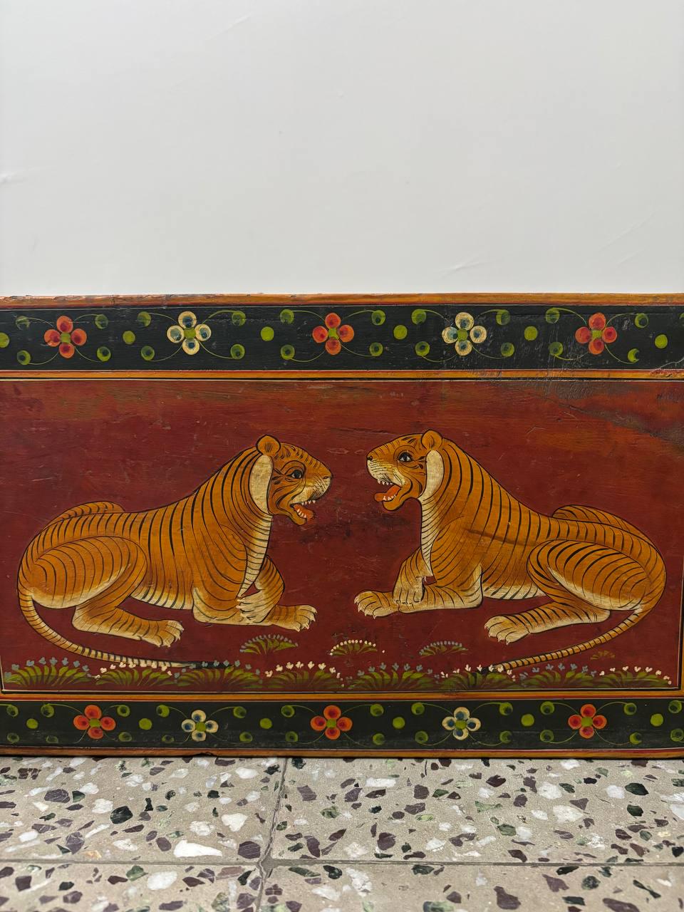 Hand-Painted Wooden Storage Box | Vintage Rajasthani Elephant Art Trunk