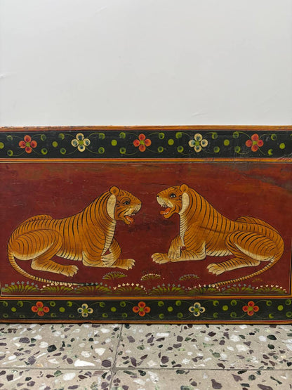 Hand-Painted Wooden Storage Box | Vintage Rajasthani Elephant Art Trunk