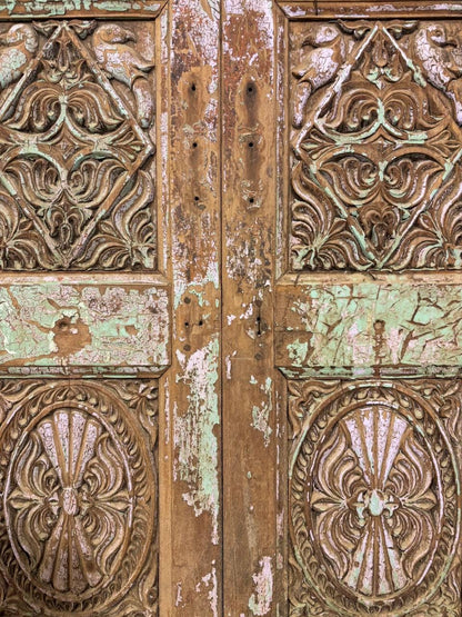 Antique Shekhawati Hand-Carved Window: Rustic Indian Wall Decor