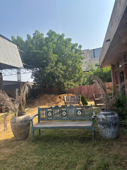 Vintage Hand-Carved Wooden Bench – Rustic Indian Garden Seating