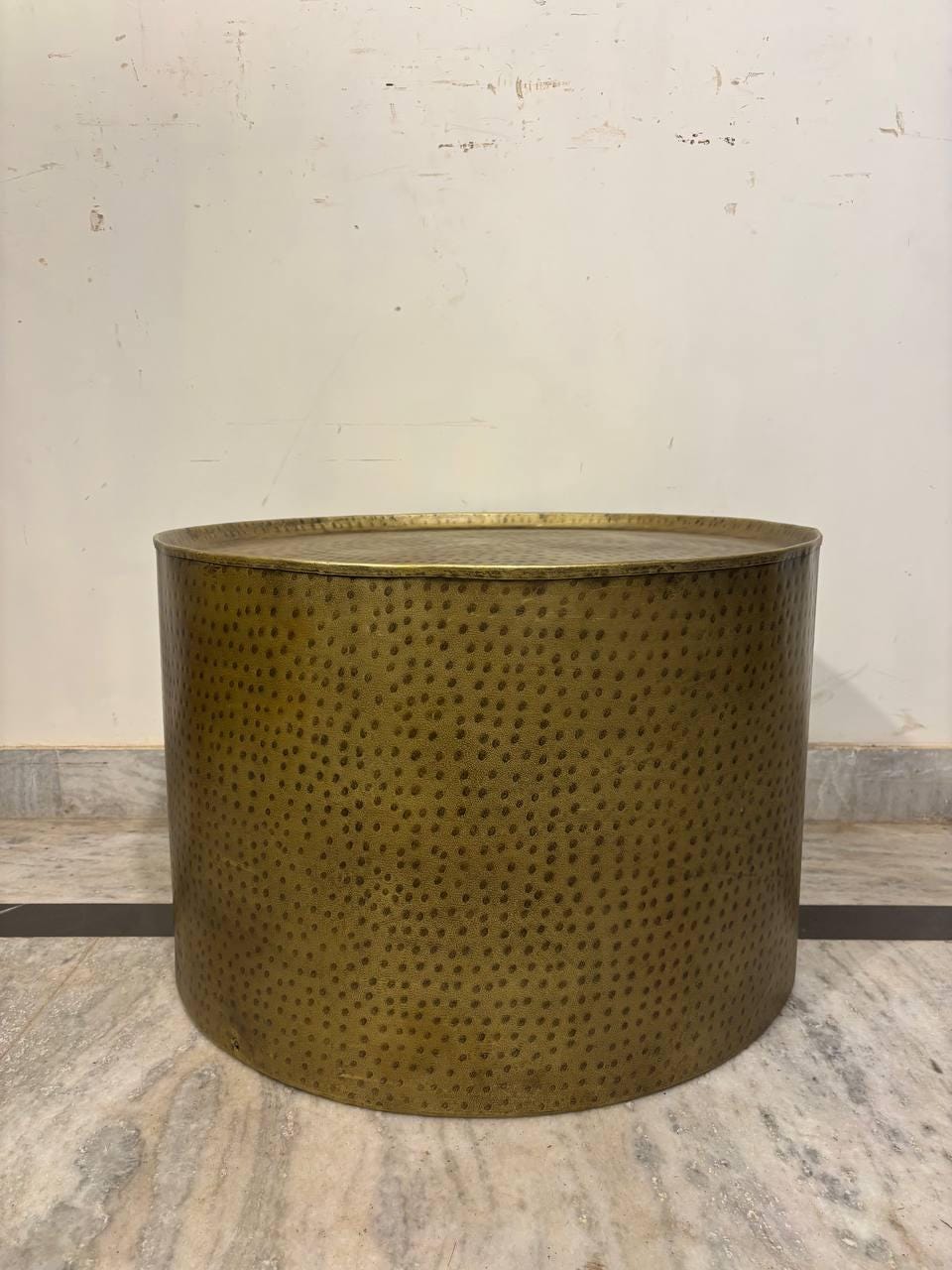 Handmade Hammered Iron Drum Coffee Table: Rustic Industrial Boho Decor