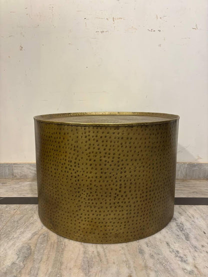 Handmade Hammered Iron Drum Coffee Table: Rustic Industrial Boho Decor