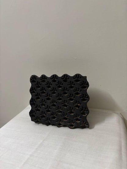Antique Indian Wood Textile Block – Hand-Carved Mughal Pattern Stamp