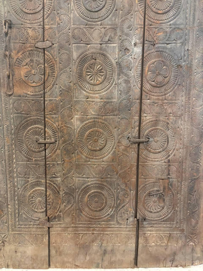 Antique Hand-Carved Indian Door Panel: 19th Century Tribal Decor