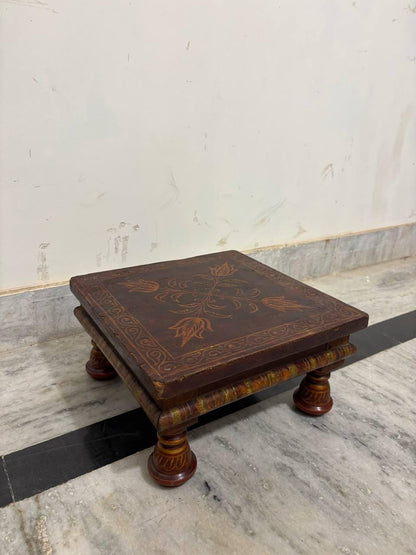 Handmade Indian Chowki Bajot: Painted Wood Low Table (15x30x30 cm)