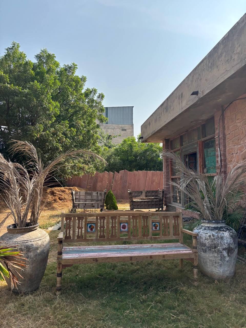 Handcrafted Wooden Garden Bench – Rustic Carved Indian Seating